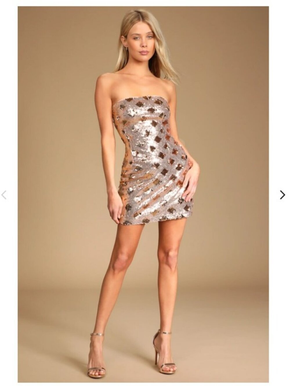 NWT Lulus Glamorous Life Rose Gold All Over Sequin Strapless Mini Dress - Size S